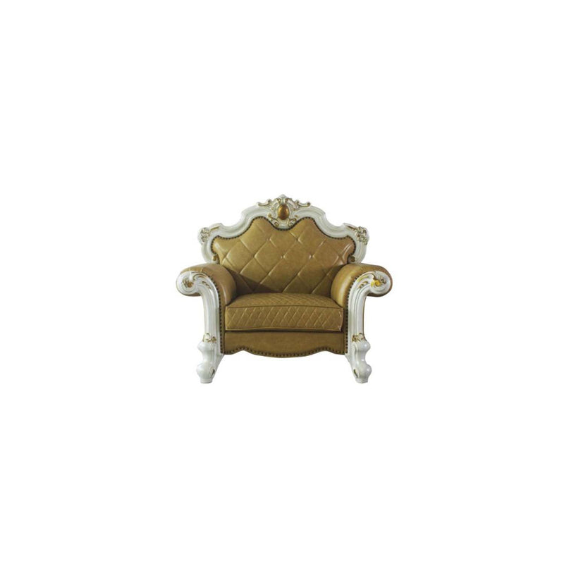 Picardy Chair w/Pillow, Butterscotch Faux Leather & Antique Pearl Finish Acme