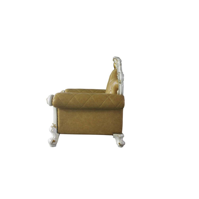 Picardy Chair w/Pillow, Butterscotch Faux Leather & Antique Pearl Finish Acme