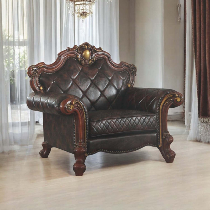 Picardy Chair w/Pillow, Faux Leather & Honey Oak Finish Acme
