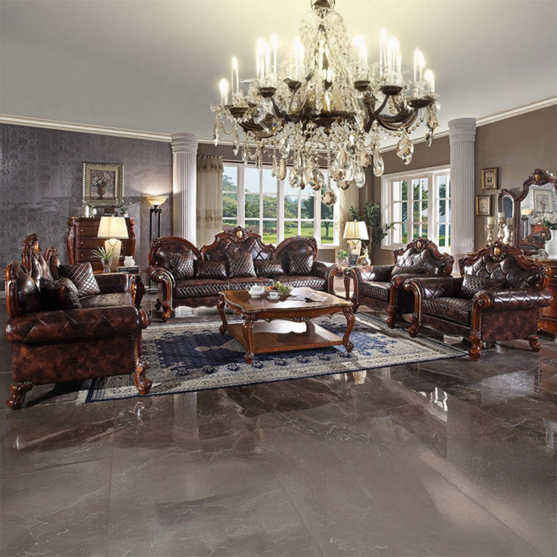 Picardy Chair w/Pillow, Faux Leather & Honey Oak Finish Acme