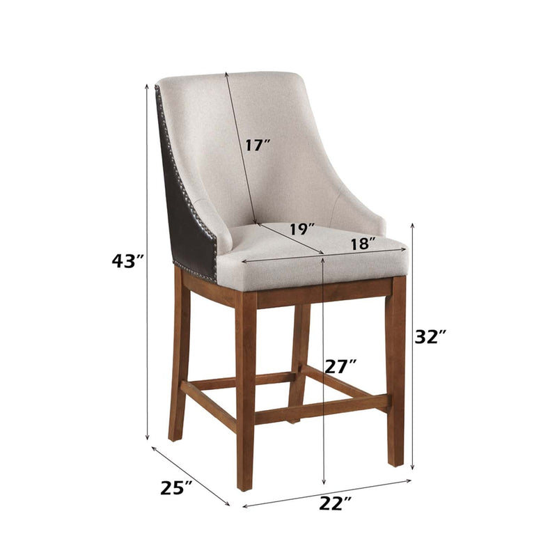 Gilsea Counter Height Chair 2Pc, Fabric, Brown Faux Leather & Brown Finish Acme