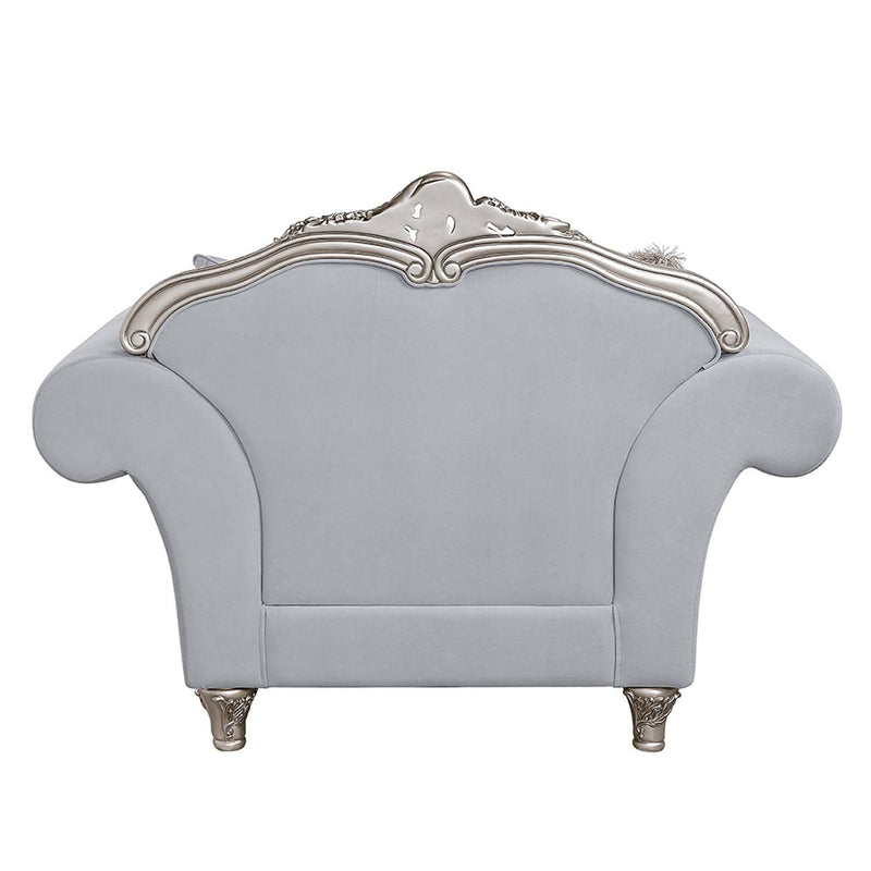 Pelumi Chair w/3 Pillows, Light Gray Linen & Platinum Finish Acme
