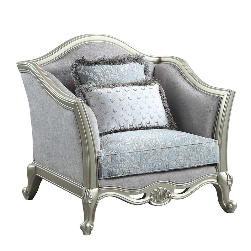 Qunsia Chair w/2 Pillows, Light Gray Linen & Champagne Finish Acme