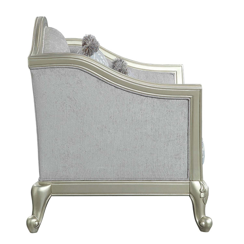 Qunsia Chair w/2 Pillows, Light Gray Linen & Champagne Finish Acme