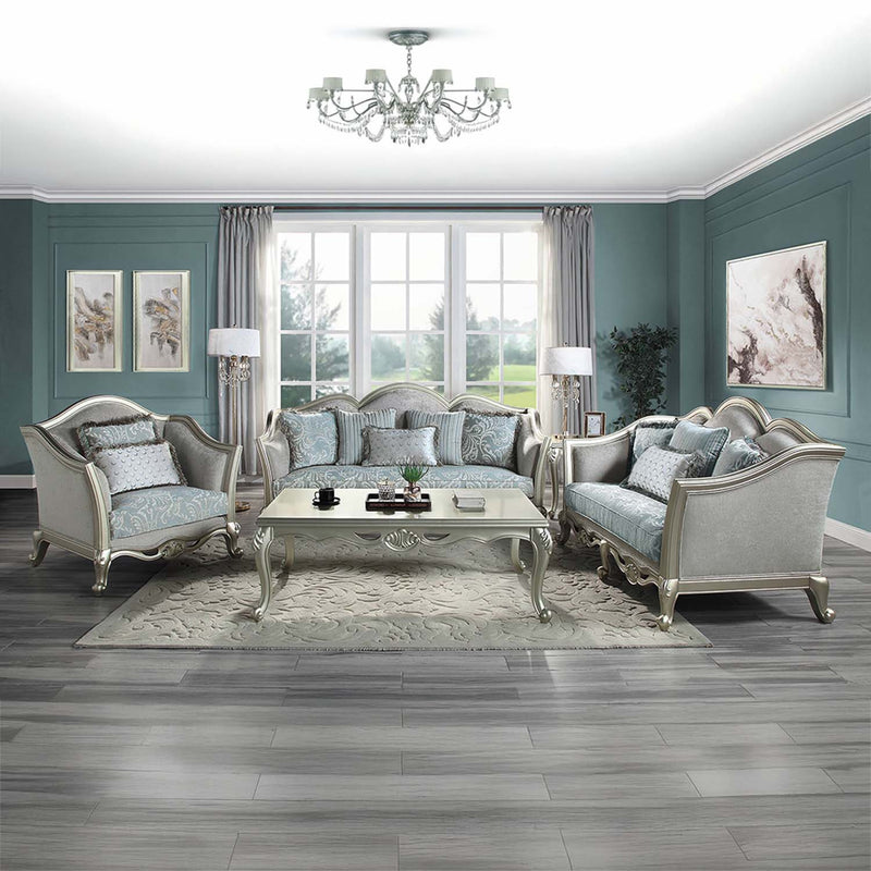 Qunsia Chair w/2 Pillows, Light Gray Linen & Champagne Finish Acme