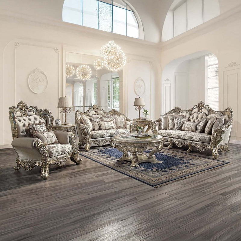 Danae Chair w/2 Pillows, Fabric, Champagne & Gold Finish Acme