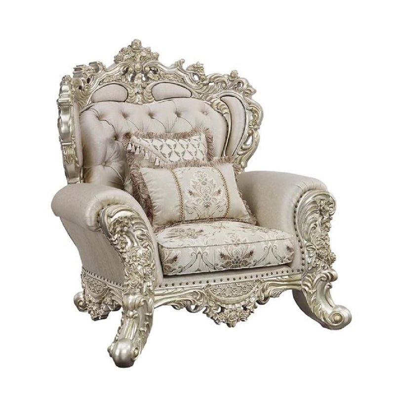 Danae Chair w/2 Pillows, Fabric, Champagne & Gold Finish Acme