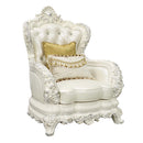 Adara Chair w/2 Pillows, Pearl White Faux Leather & Antique White Finish Acme