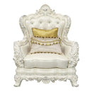 Adara Chair w/2 Pillows, Pearl White Faux Leather & Antique White Finish Acme