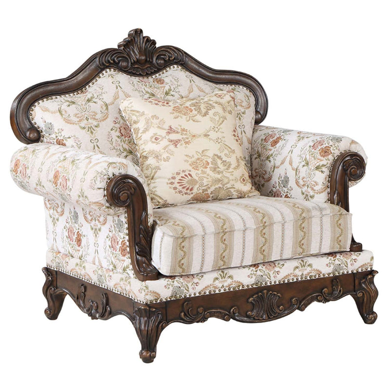Nayla Chair w/Pillow, Pattern Fabric & Cherry Finish Acme