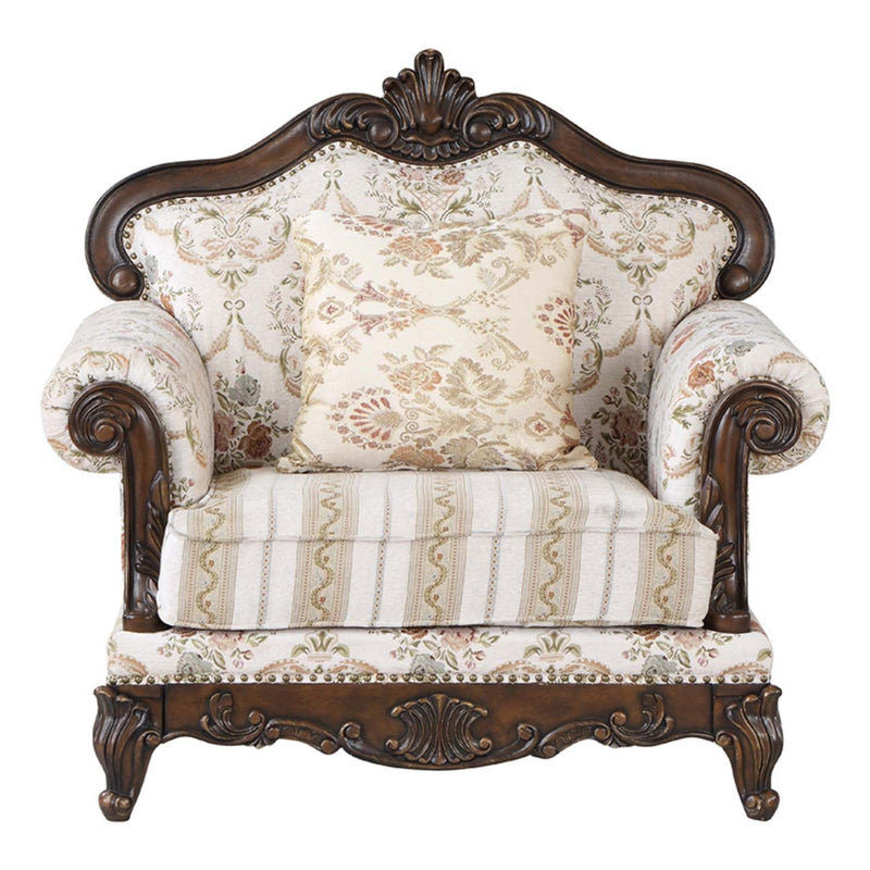 Nayla Chair w/Pillow, Pattern Fabric & Cherry Finish Acme