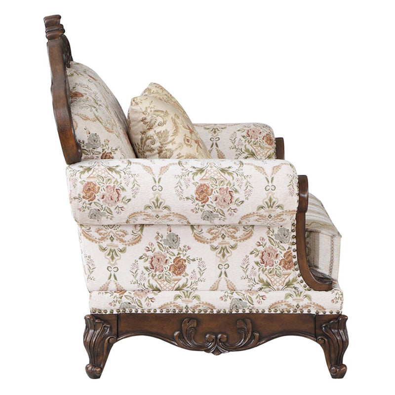 Nayla Chair w/Pillow, Pattern Fabric & Cherry Finish Acme
