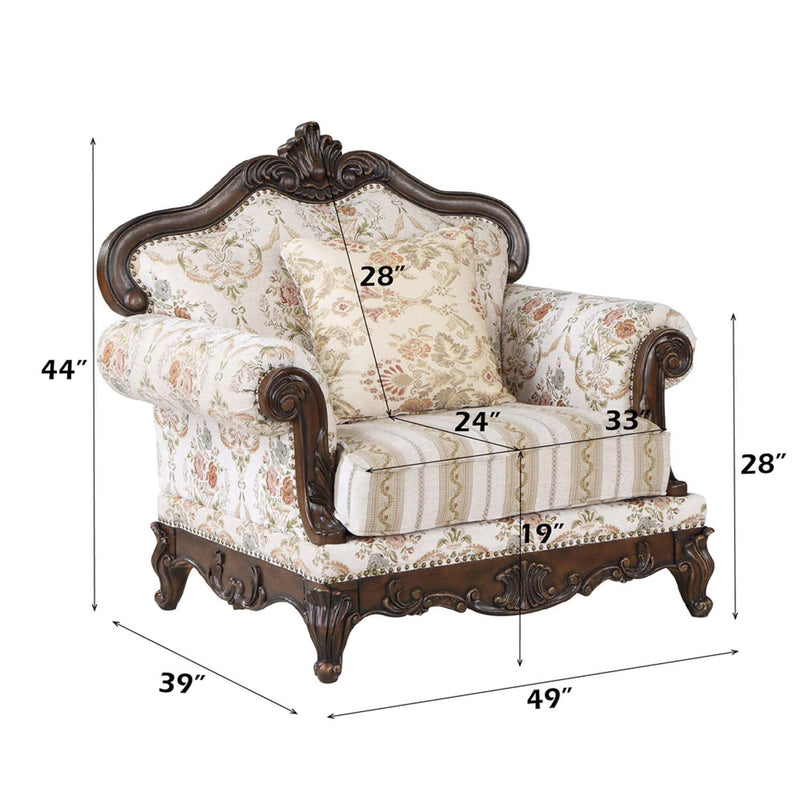 Nayla Chair w/Pillow, Pattern Fabric & Cherry Finish Acme