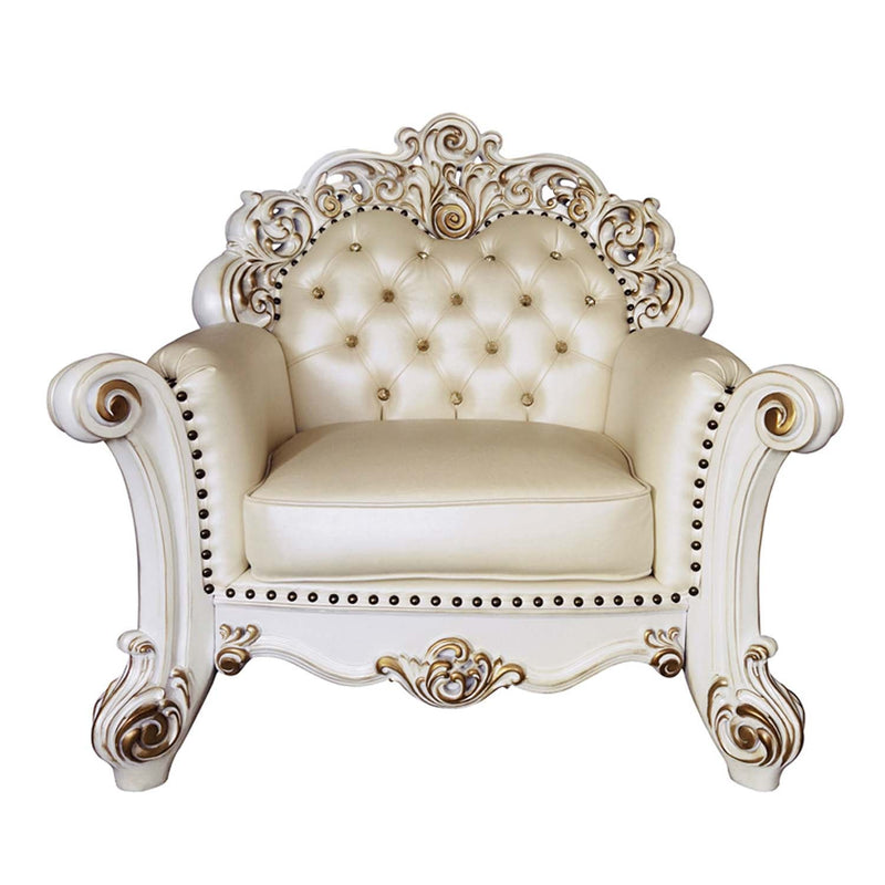 Vendome Chair w/Pillow, Champagne Faux Leather & Antique Pearl Finish Acme