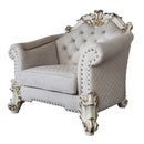 Vendome II Chair w/2 Pillows, Two Tone Ivory Fabric & Antique Pearl Finish Acme
