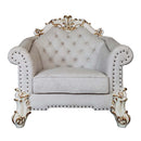 Vendome II Chair w/2 Pillows, Two Tone Ivory Fabric & Antique Pearl Finish Acme