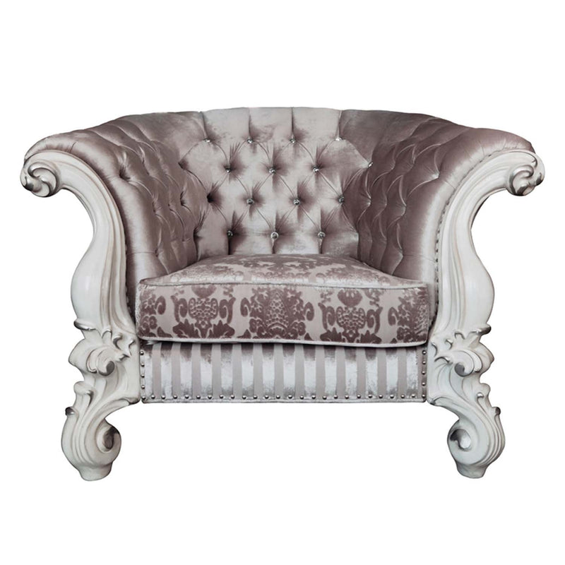 Versailles Chair w/2 Pillows, Ivory Fabric & Bone White Finish Acme