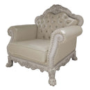 Dresden Chair w/2 Pillows, Faux Leather & Bone White Finish Acme