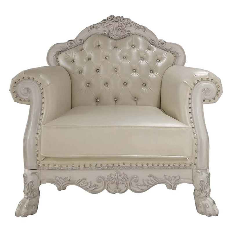 Dresden Chair w/2 Pillows, Faux Leather & Bone White Finish Acme