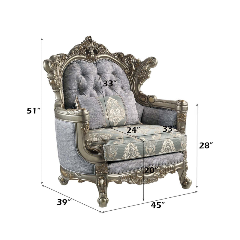 Miliani Chair w/Pillow, Fabric & Antique Bronze Finish Acme