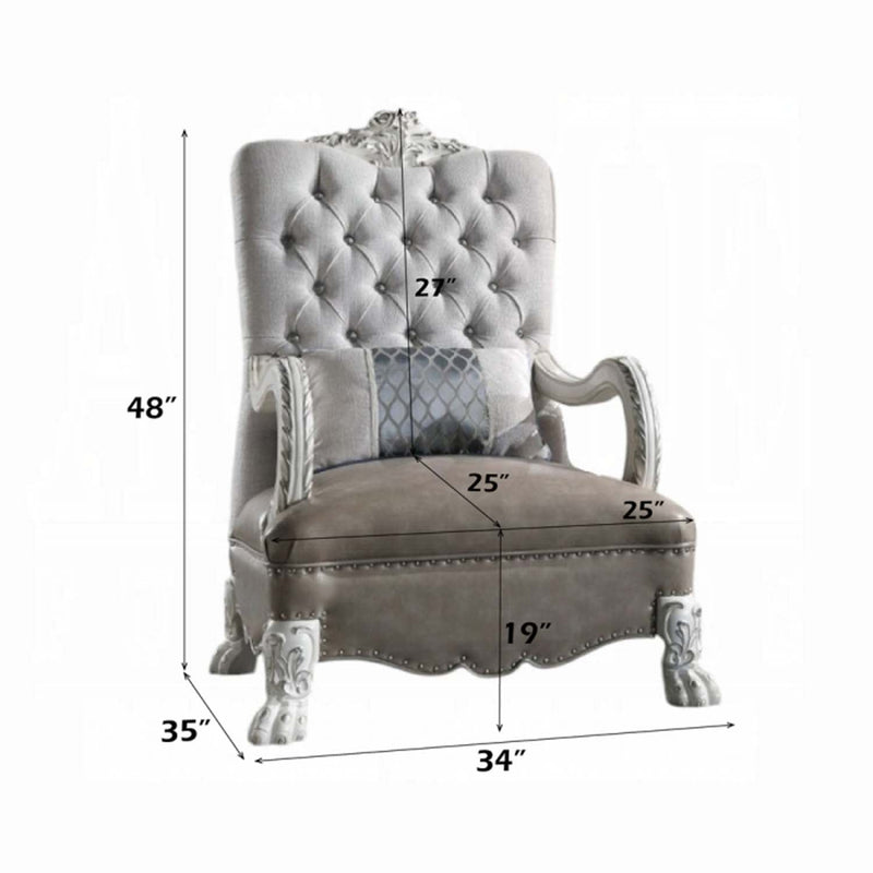 Dresden Chair w/Pillow, Faux Leather & Bone White Finish Acme
