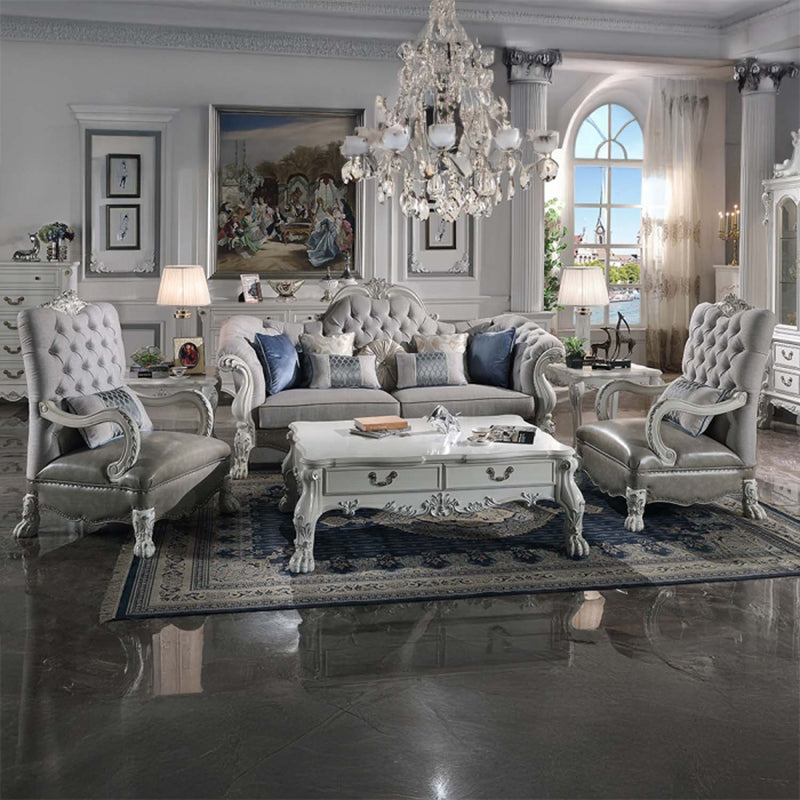 Dresden Chair w/Pillow, Faux Leather & Bone White Finish Acme