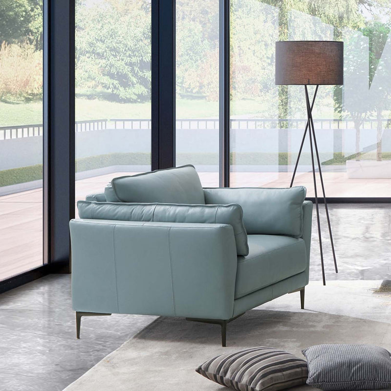 Mesut Chair, Sage Green Top Grain Leather & Black Finish Acme