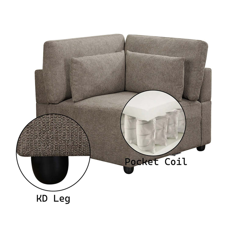 Rylie Modular - Wedge w/3 Pillows, Brown Linen Acme