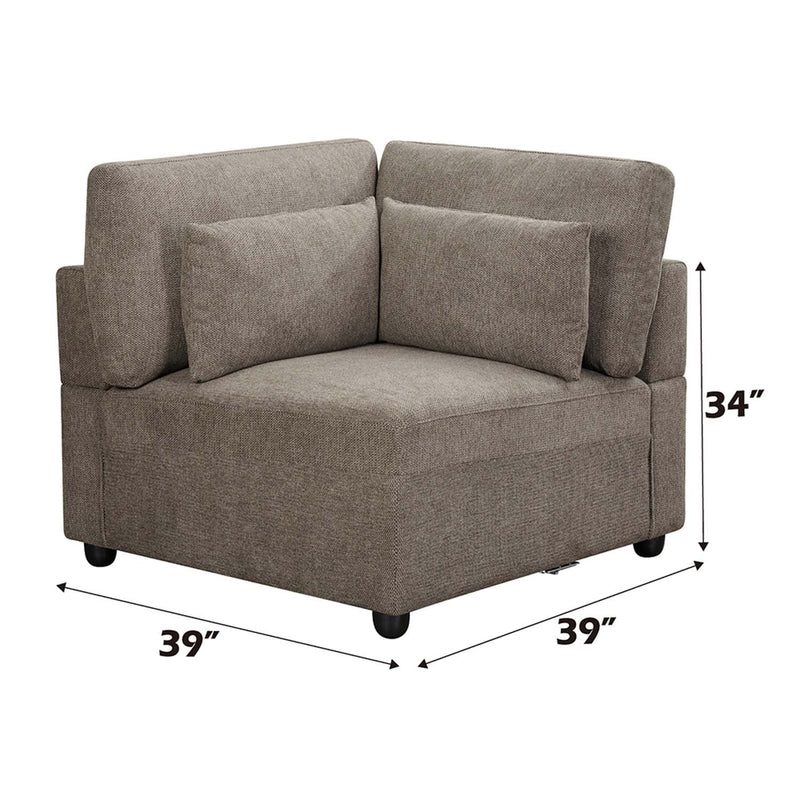 Rylie Modular - Wedge w/3 Pillows, Brown Linen Acme