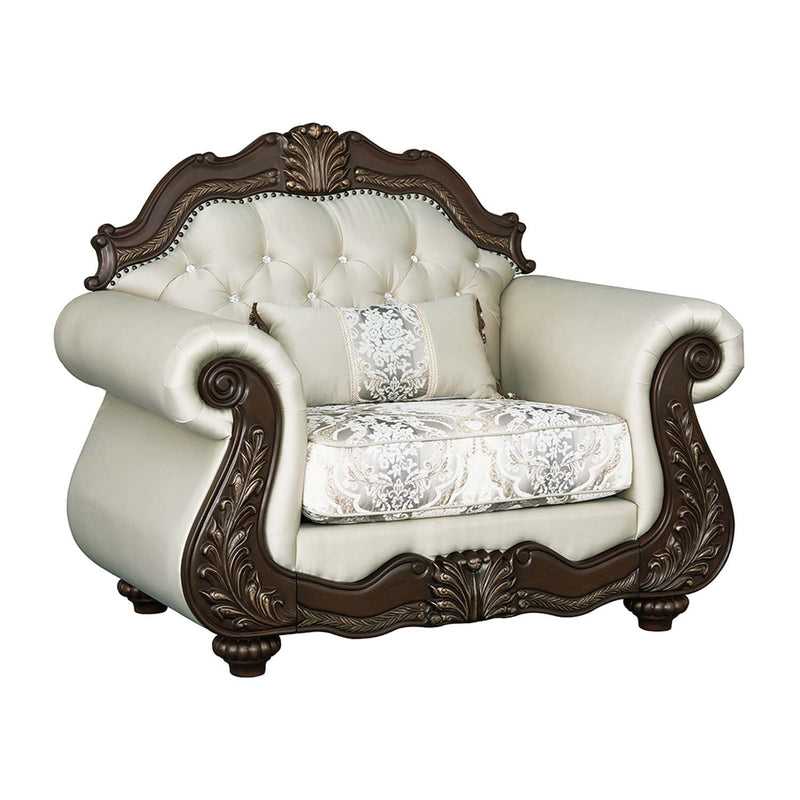 Pierce Chair w/Pillow, Beige Fabric & Cherry Finish Acme