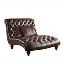 Anondale Chaise w/3 Pillows, Two Tone Brown Faux Leather & Brown Finish Acme
