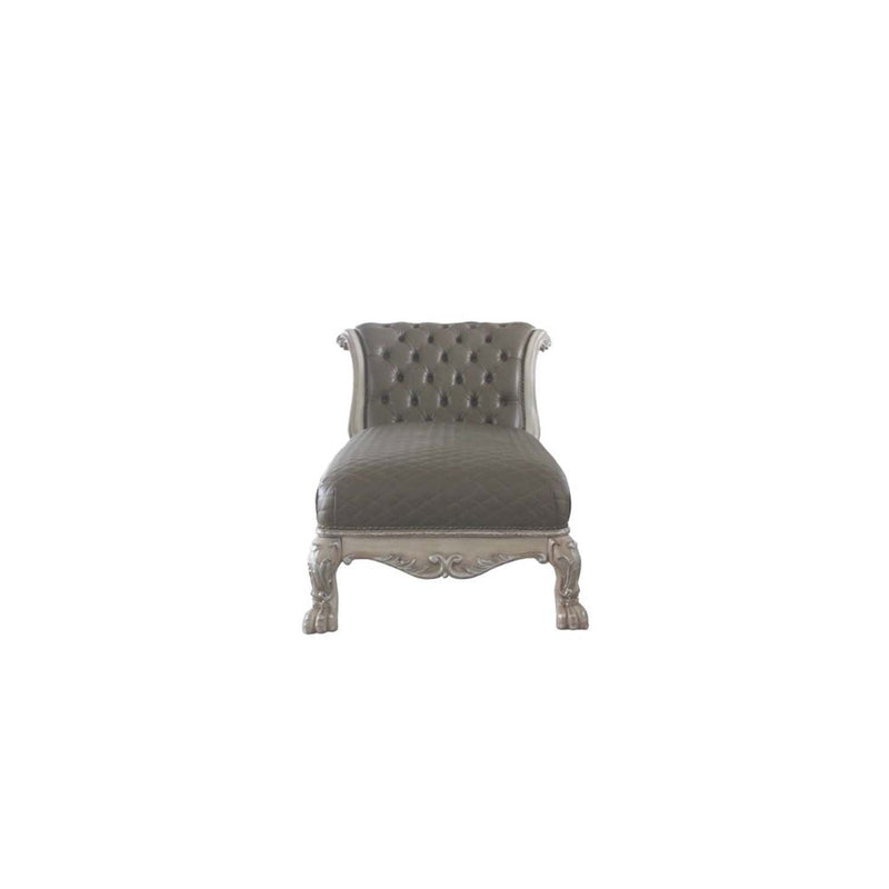 Dresden Chaise w/Pillow, Namibia Faux Leather & Vintage Bone White Finish Acme