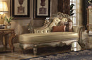Vendome Chaise w/2 Pillows, Bone Faux Leather & Gold Patina Finish Acme
