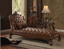 Versailles Chaise w/Pillow, Two Tone Light Brown Faux Leather & Cherry Oak Acme