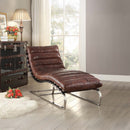 Qortini Chaise, Vintage Dark Brown Top Grain Leather & Stainless Steel Acme