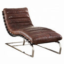 Qortini Chaise, Vintage Dark Brown Top Grain Leather & Stainless Steel Acme