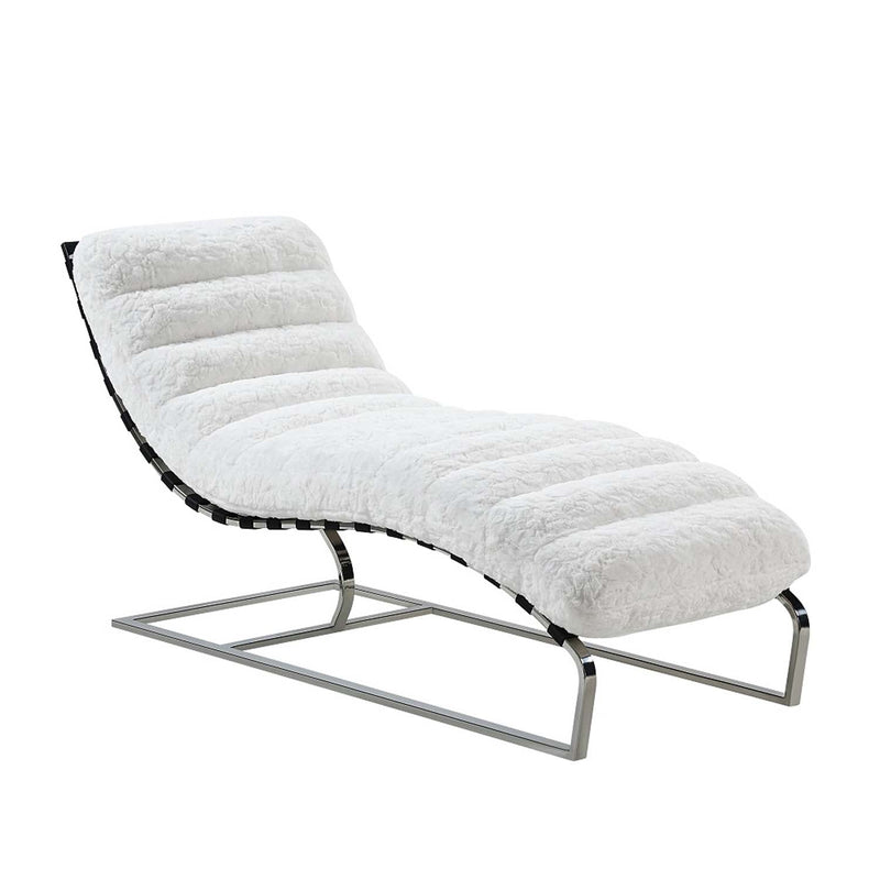 Qortini Chaise, White Teddy Sherpa & Stainless Steel Acme