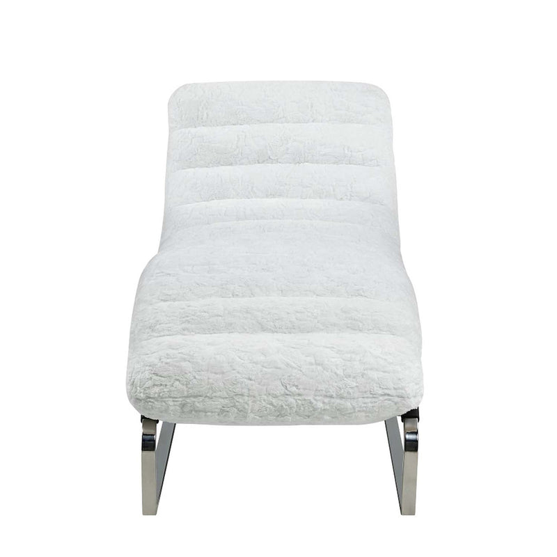 Qortini Chaise, White Teddy Sherpa & Stainless Steel Acme