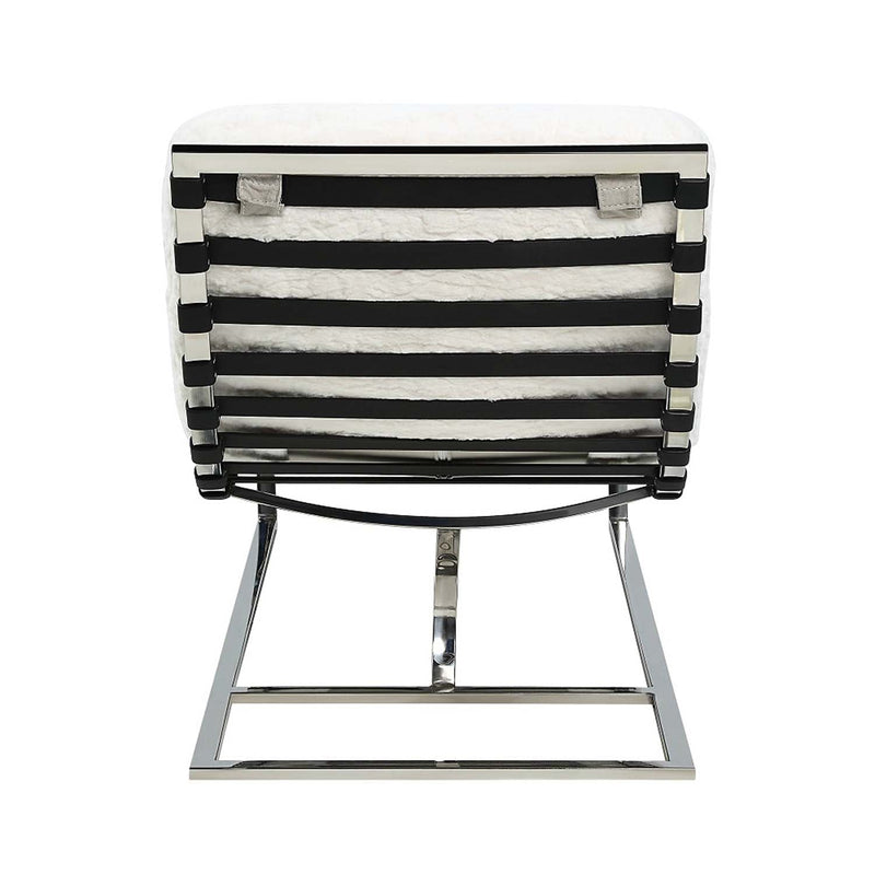 Qortini Chaise, White Teddy Sherpa & Stainless Steel Acme