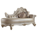 Vendome Chaise w/2 Pillows, Faux Leather & Antique Pearl Finish Acme