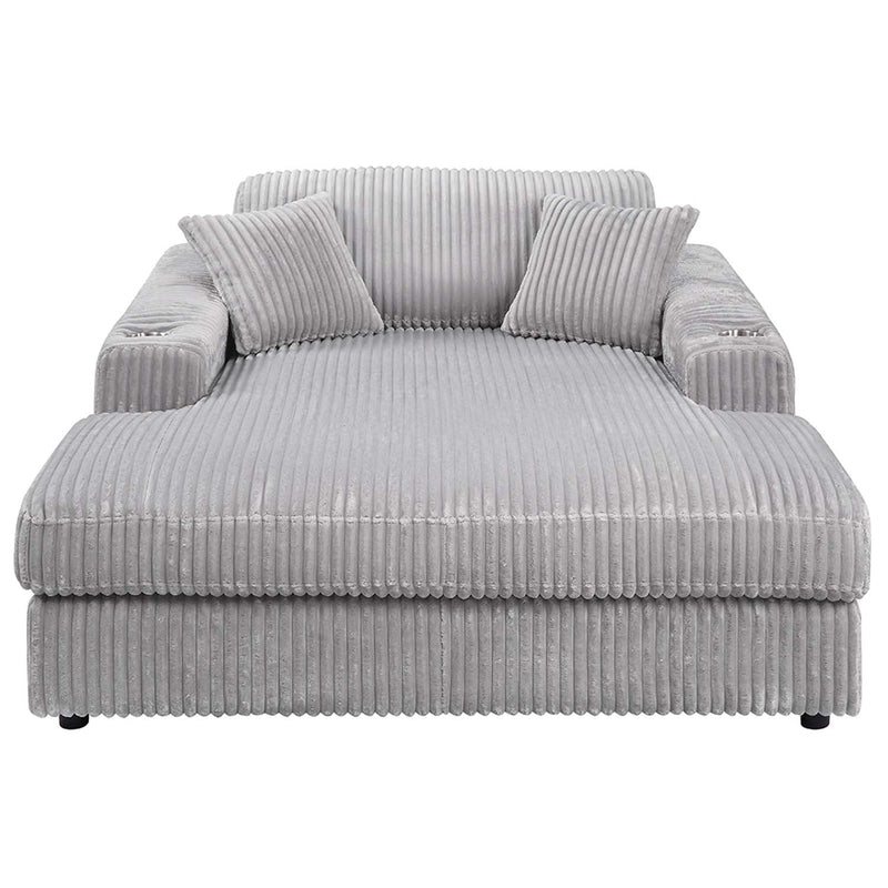Hilde Chaise w/2 Pillows, Light Gray Corduroy Acme