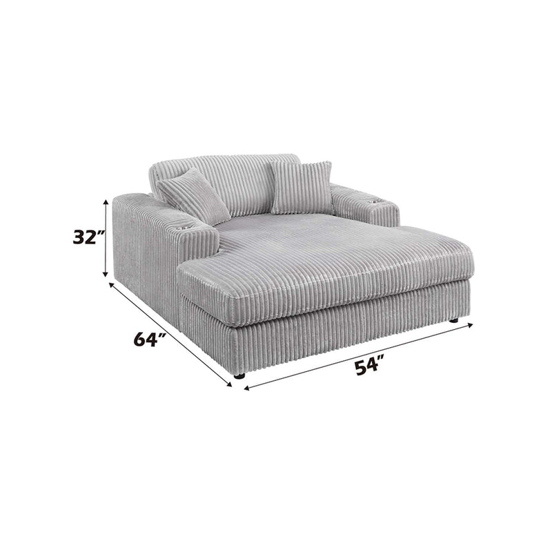 Hilde Chaise w/2 Pillows, Light Gray Corduroy Acme