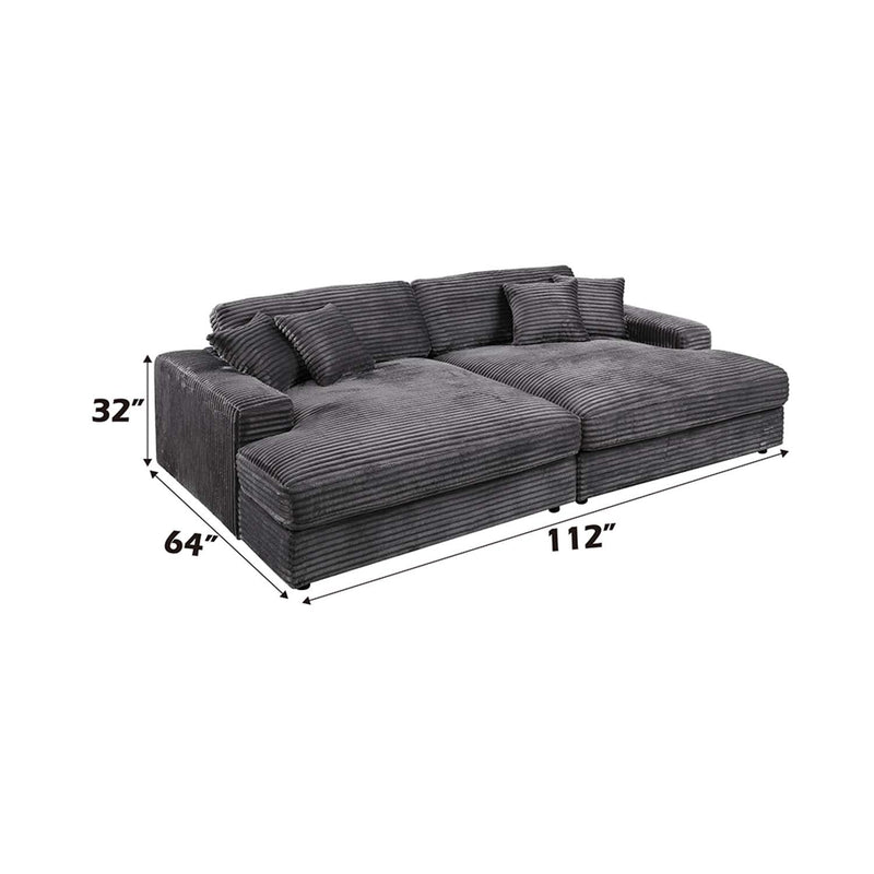 Hilde Chaise w/2 Pillows, Dark Gray Corduroy Acme