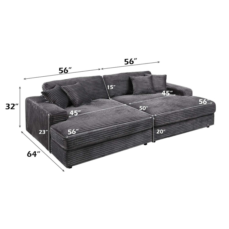 Hilde Chaise w/2 Pillows, Dark Gray Corduroy Acme