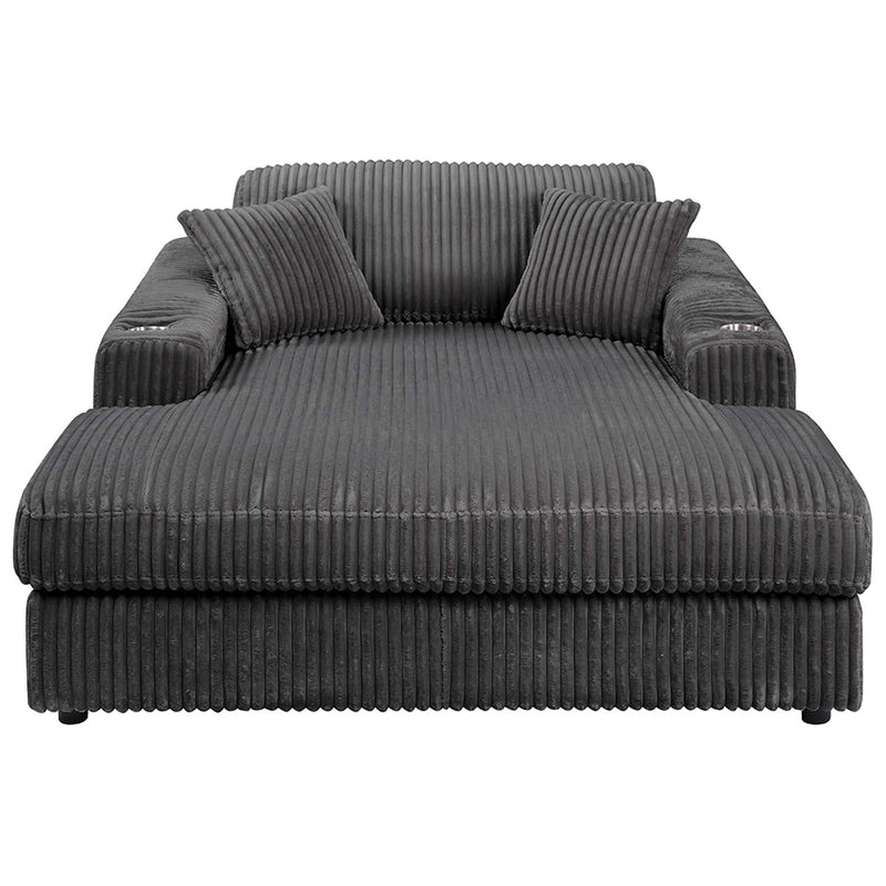 Hilde Chaise w/2 Pillows, Dark Gray Corduroy Acme