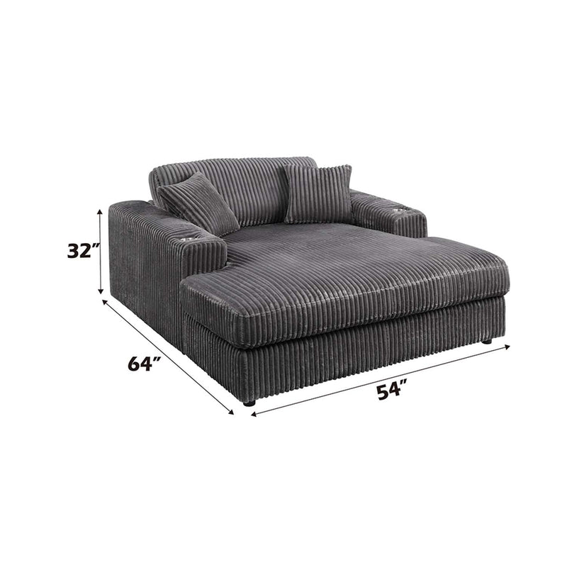 Hilde Chaise w/2 Pillows, Dark Gray Corduroy Acme