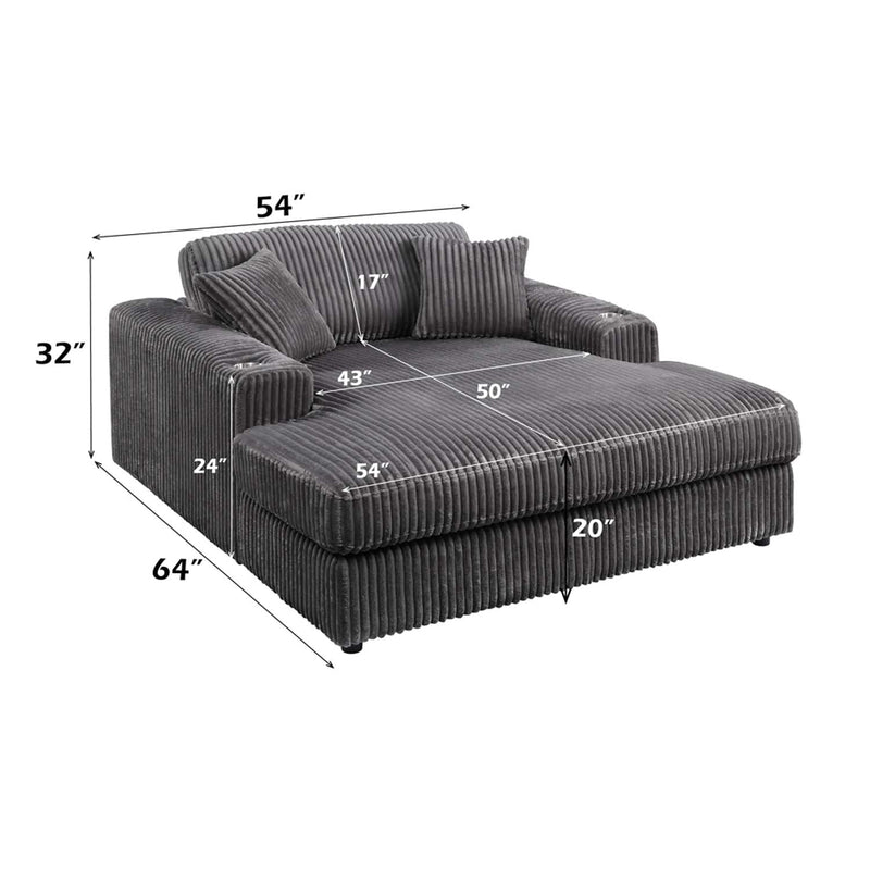 Hilde Chaise w/2 Pillows, Dark Gray Corduroy Acme