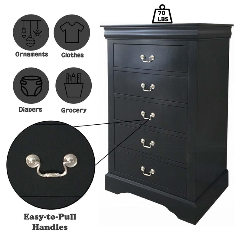 Louis Philippe III 5 Storage Drawers Chest, Black Finish Acme