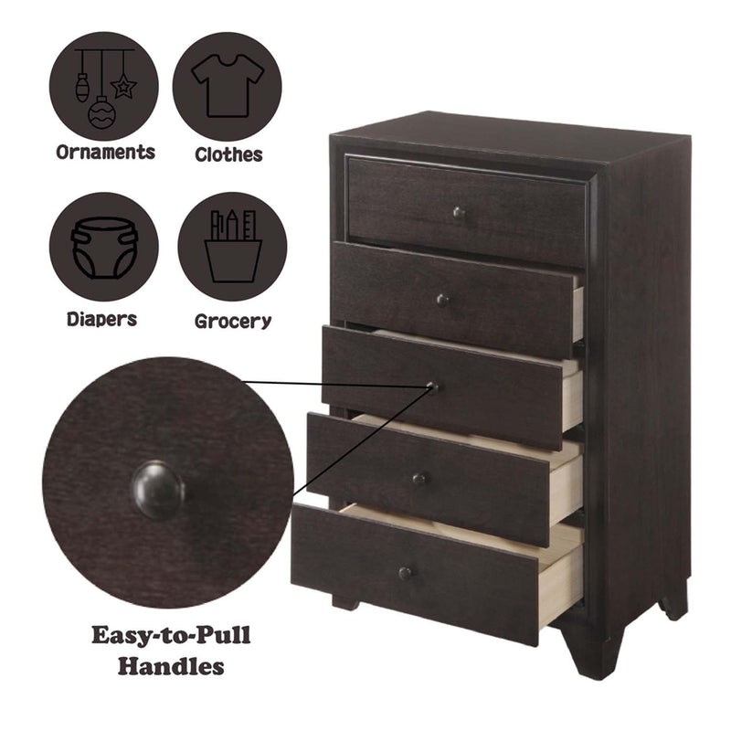 Madison 5 Storage Drawers Chest, Espresso Finish Acme
