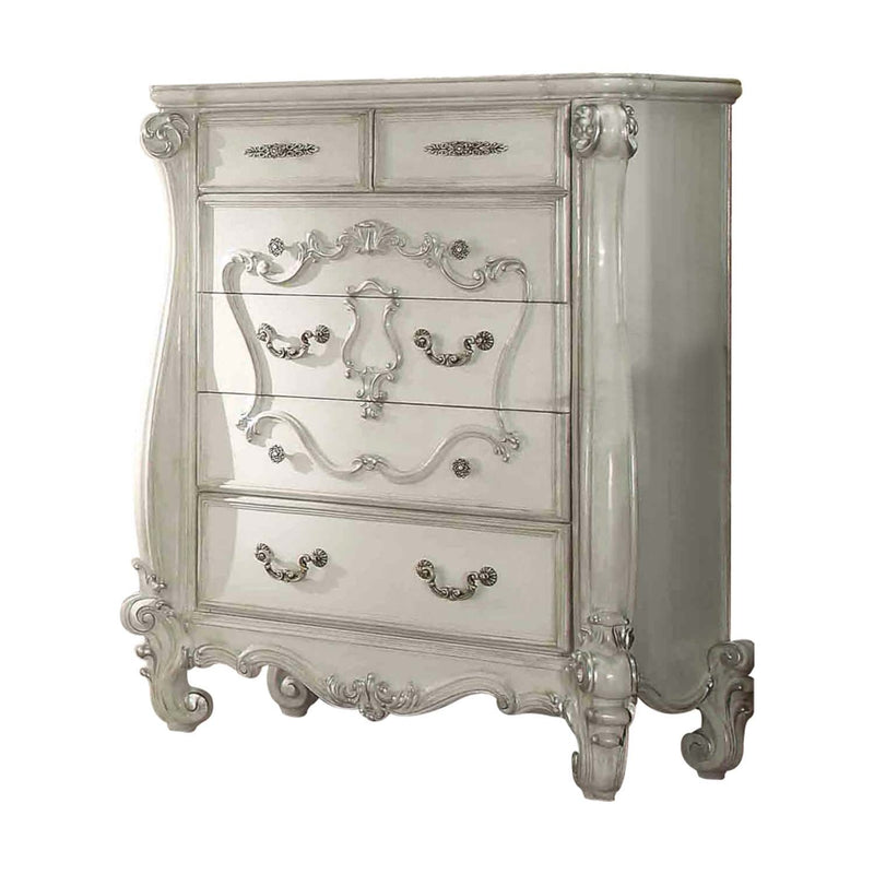 Versailles 5 Storage Drawers Chest, Bone White Finish Acme